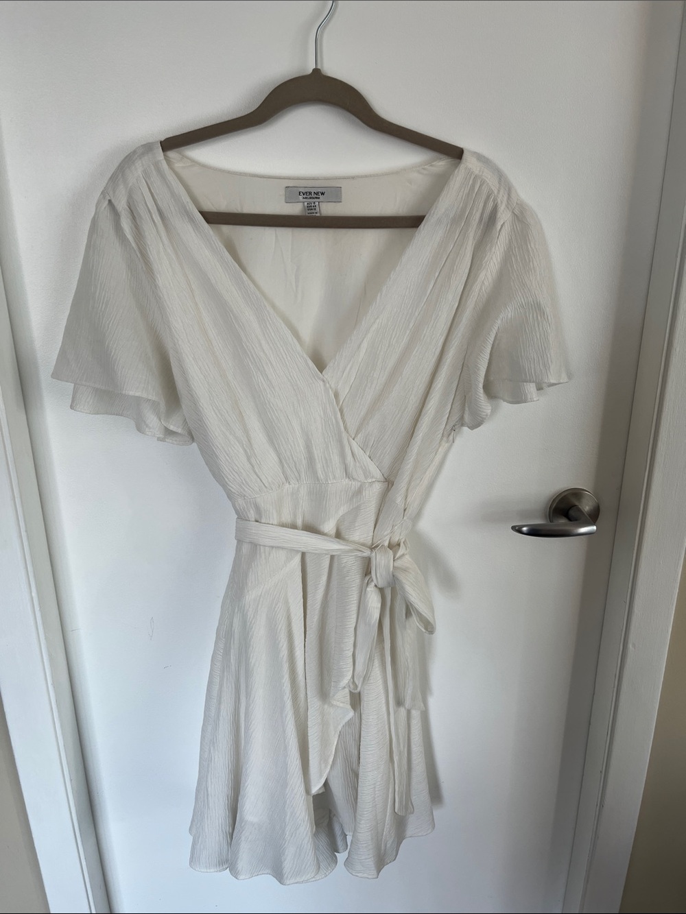 Ever New Ivory Wrap Mini Dress with Flutter Sleeves